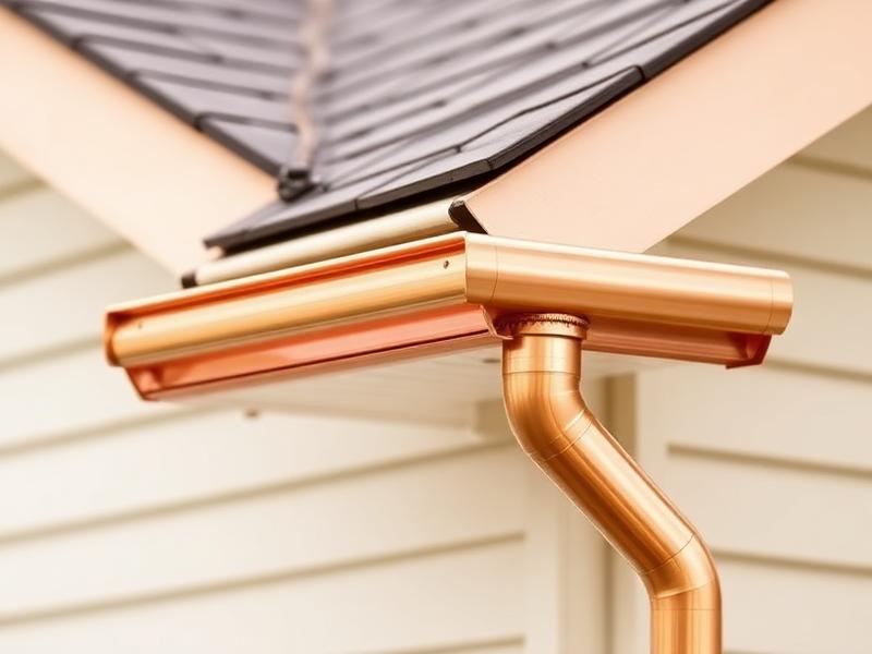 Copper gutter installation close-up